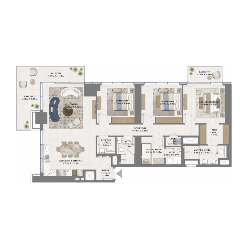 3 Bedrooms floor plan