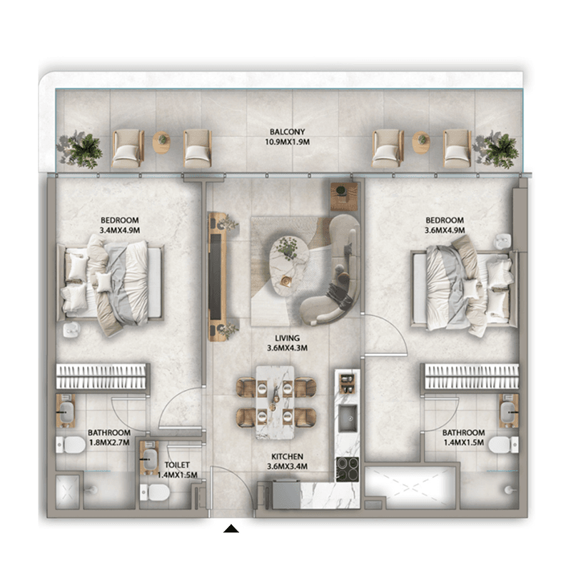 2 Bedrooms floor plan