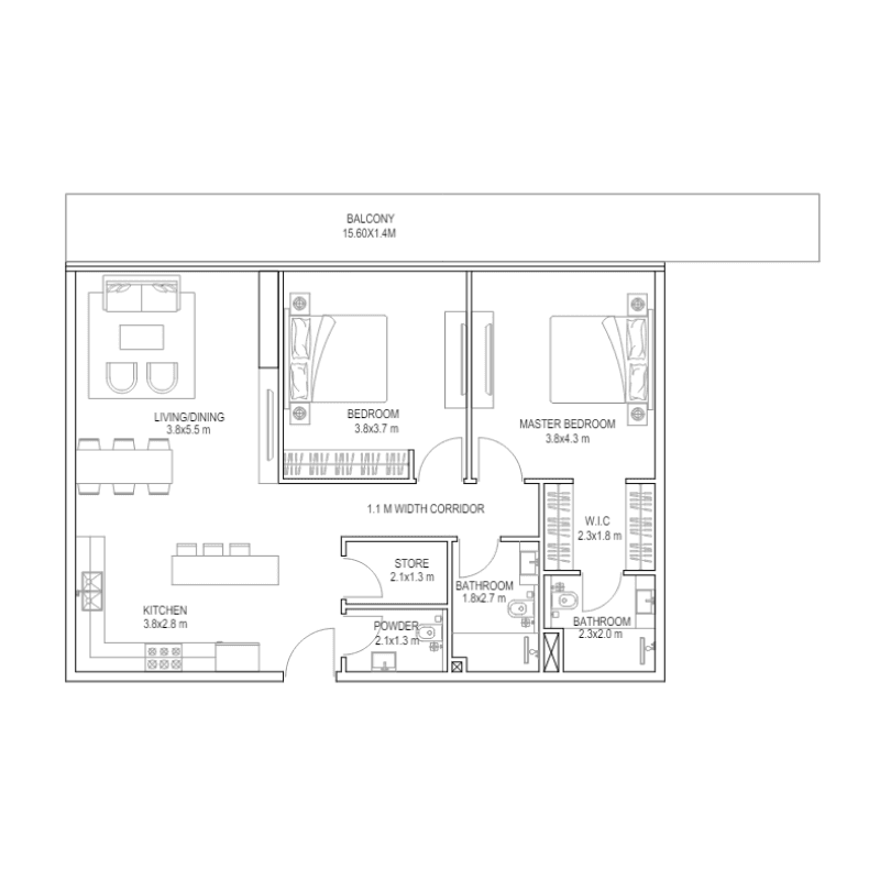 2 Bedrooms floor plan