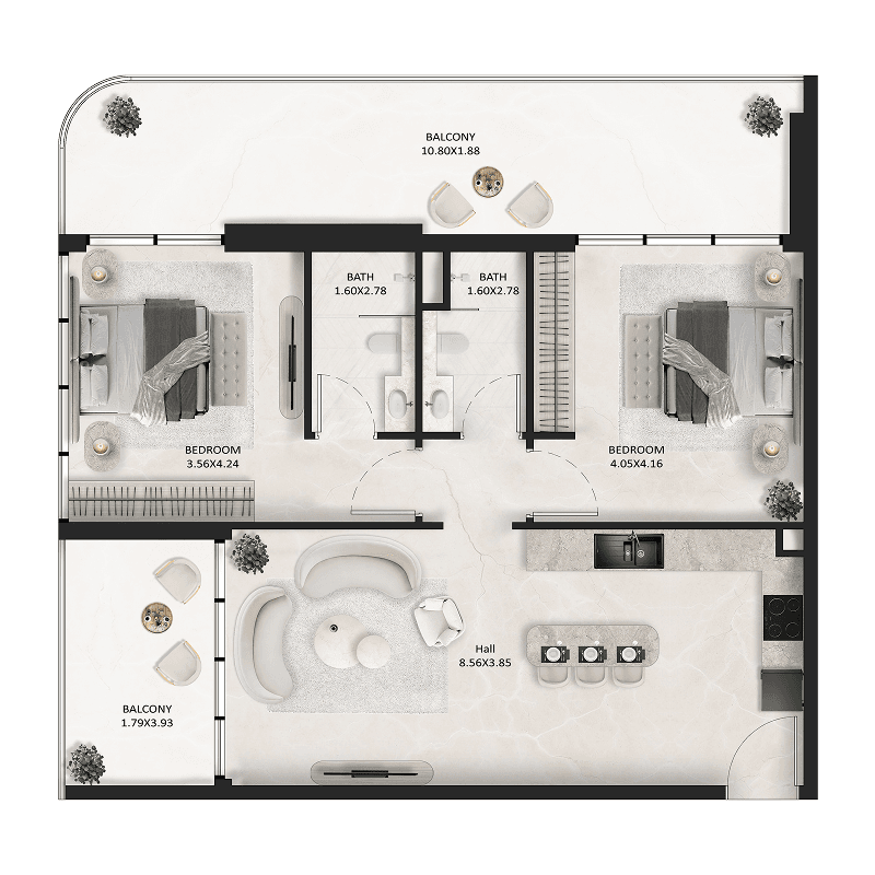 2 Bedrooms floor plan