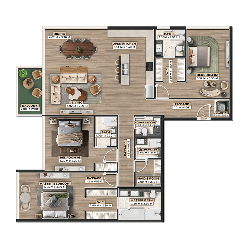 3 Bedrooms floor plan