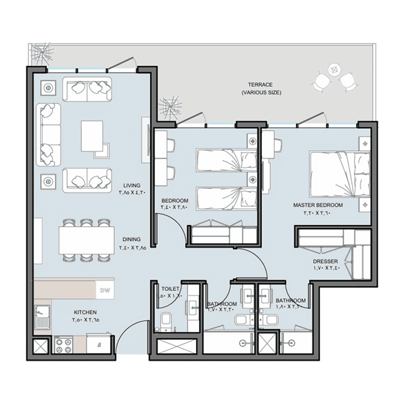 2 Bedrooms floor plan