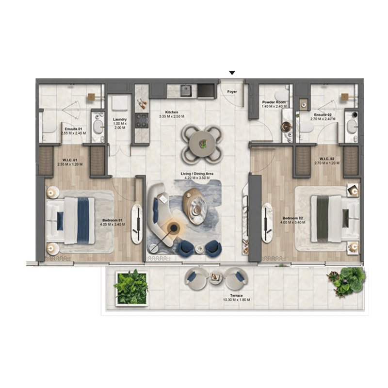 2 Bedrooms floor plan