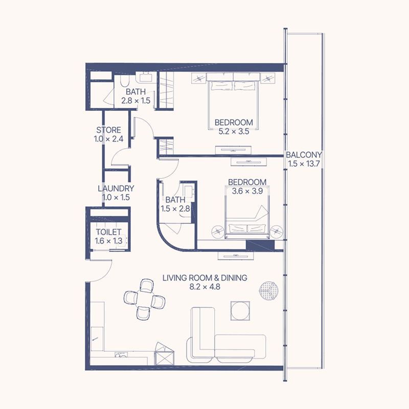 2 Bedrooms floor plan