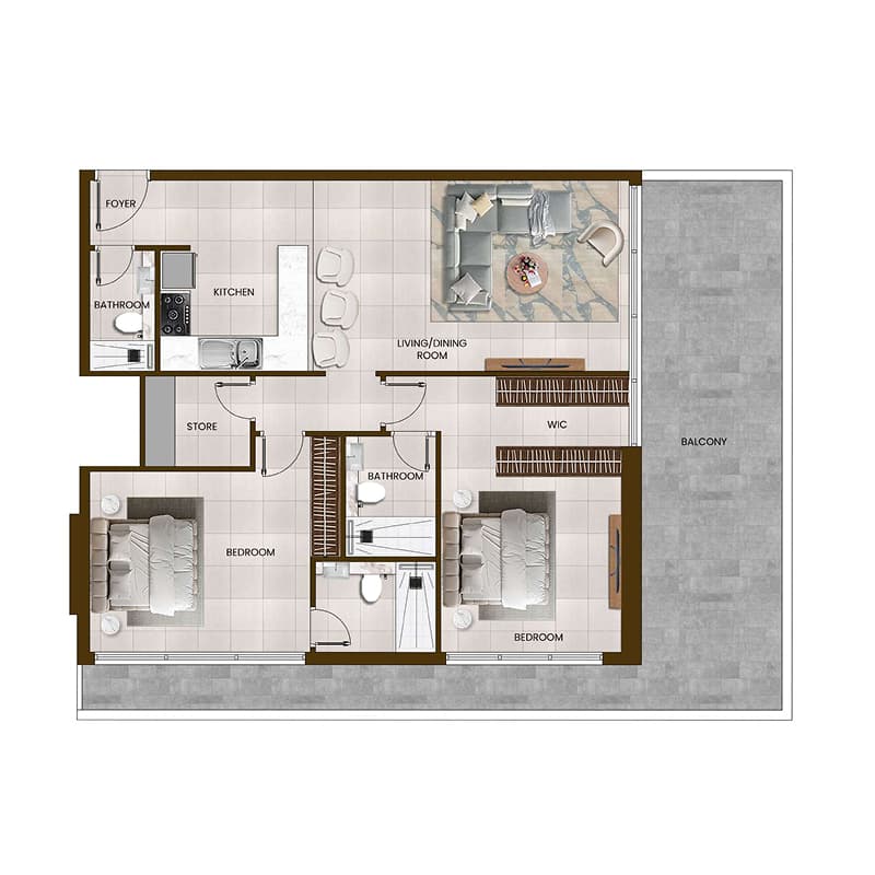 2 Bedrooms floor plan