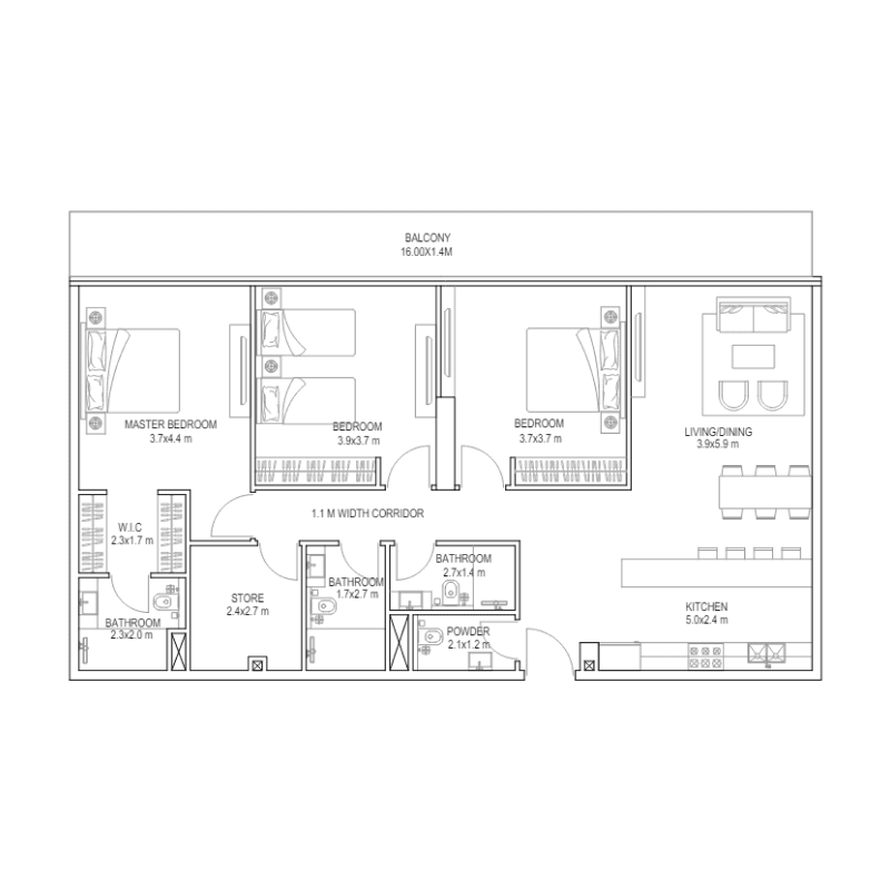 3 Bedrooms floor plan