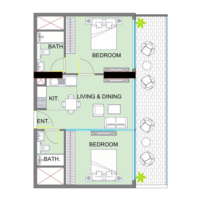 2 Bedrooms floor plan
