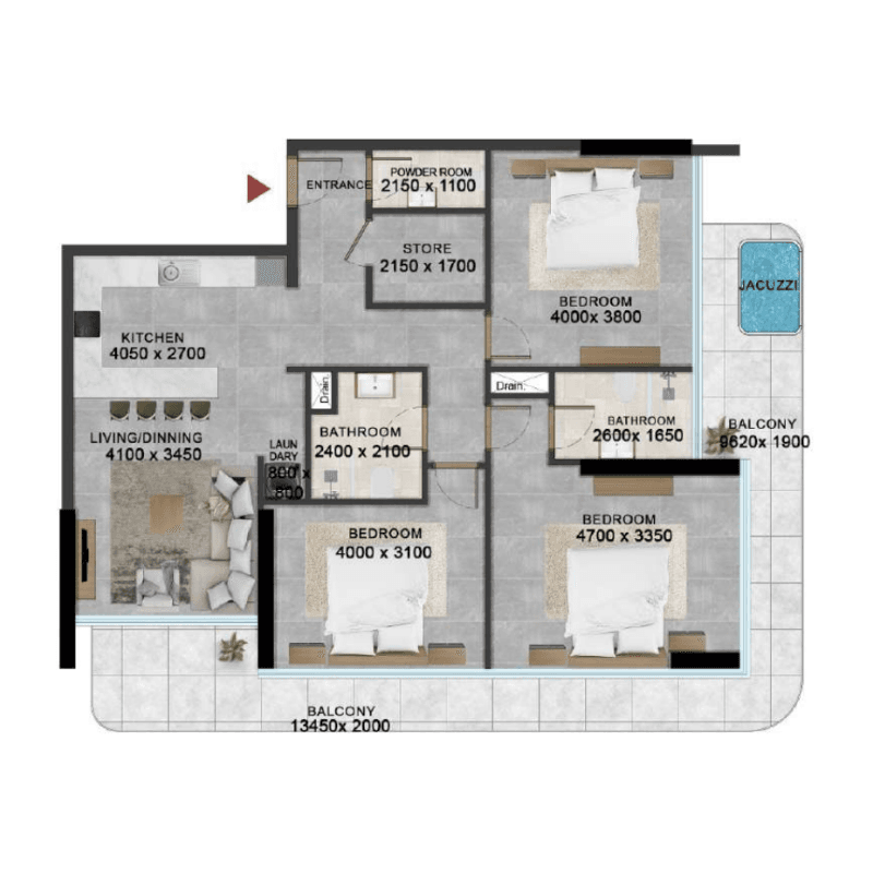 3 Bedrooms floor plan