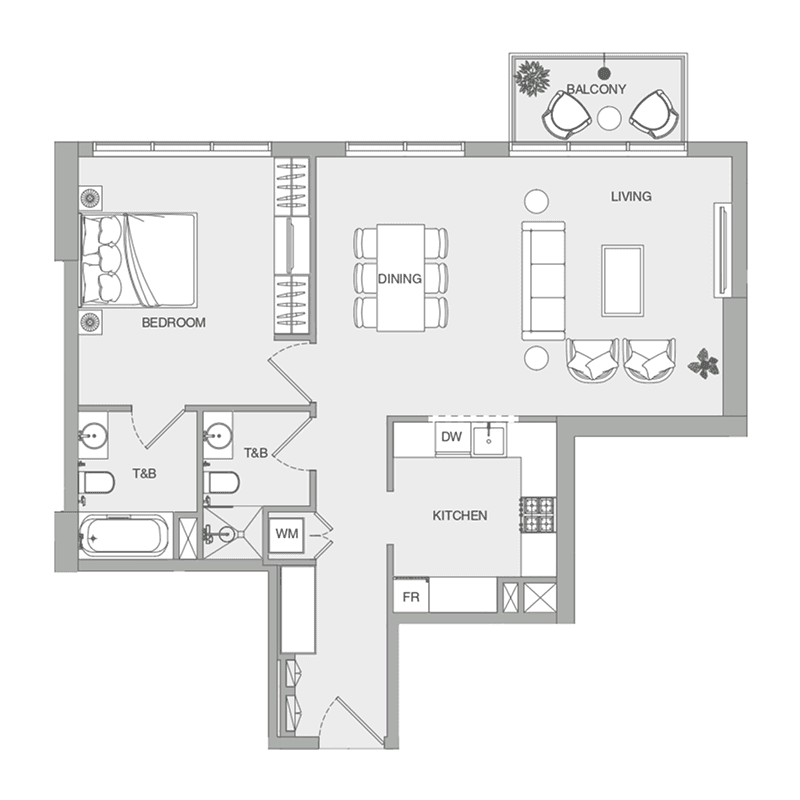 1 Bedroom floor plan