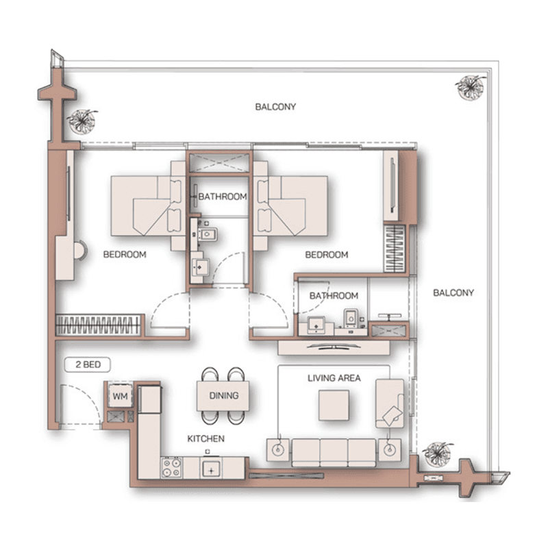 2 Bedrooms floor plan