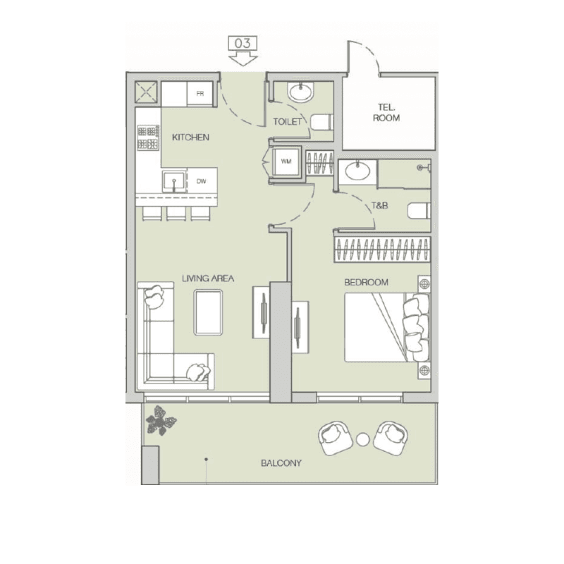 1 Bedroom floor plan