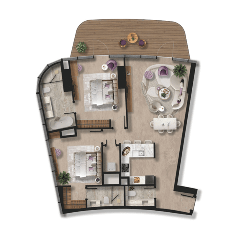 2 Bedrooms floor plan