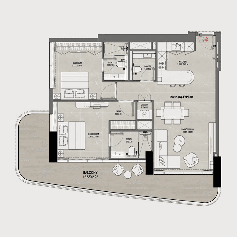 2 Bedrooms floor plan