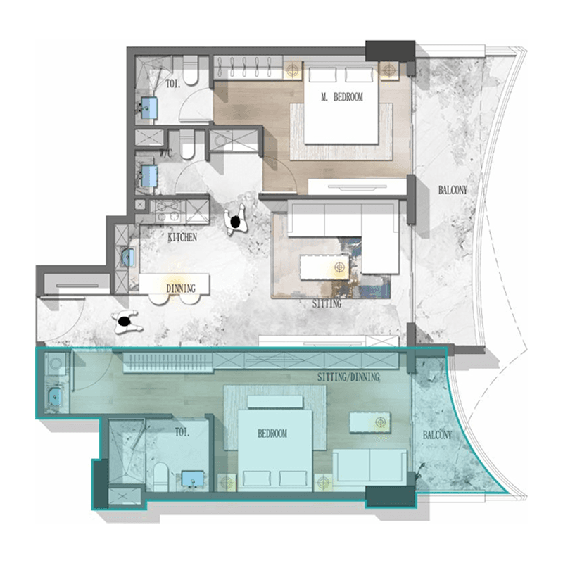 2 Bedrooms floor plan
