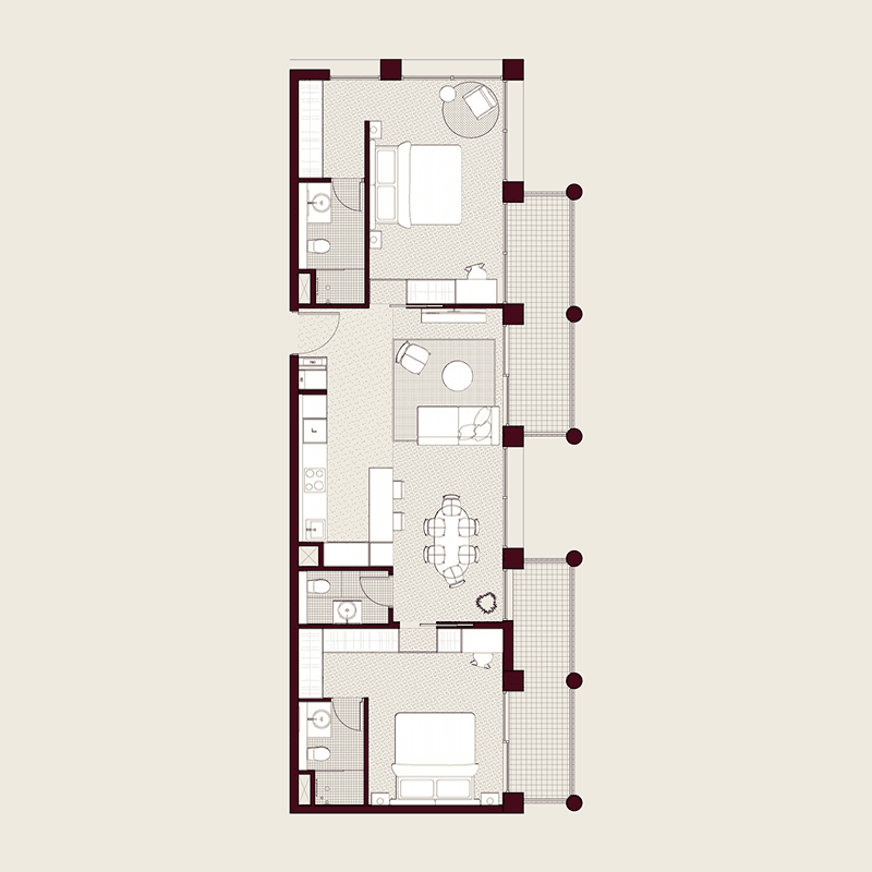 2 Bedrooms floor plan