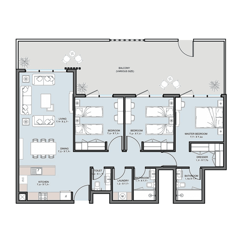 3 Bedrooms floor plan