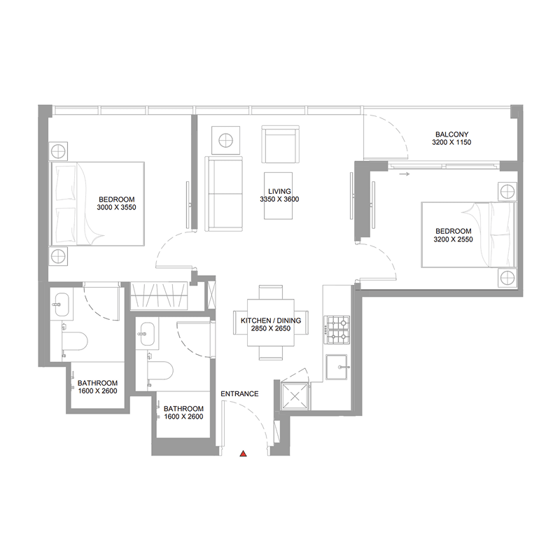 2 Bedrooms floor plan