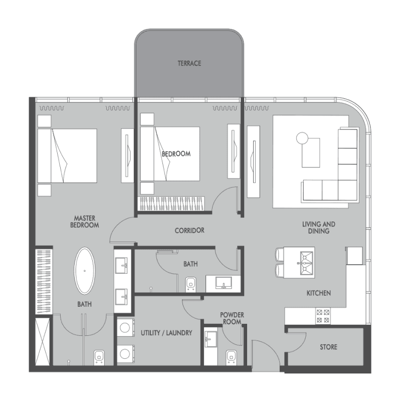 2 Bedrooms floor plan