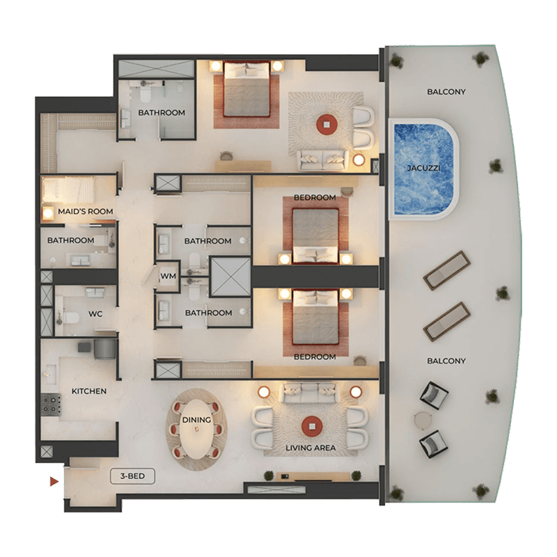 3 Bedrooms floor plan