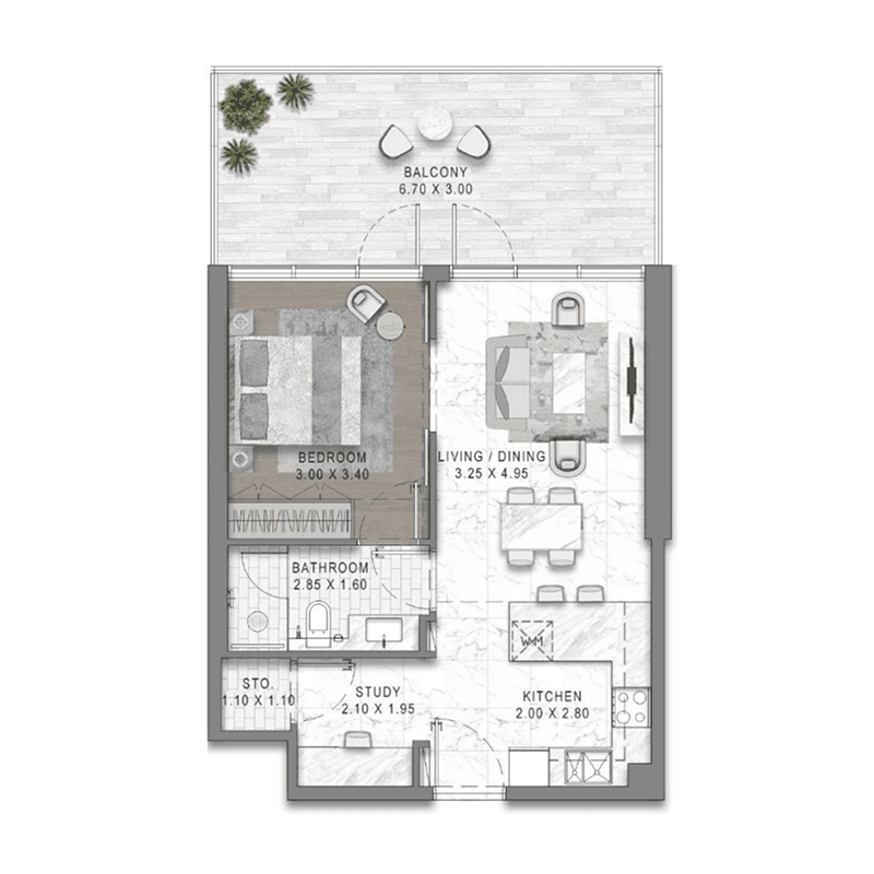 1 Bedroom floor plan