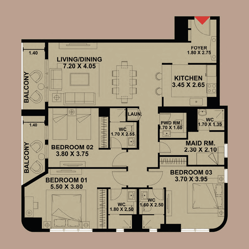 3 Bedrooms floor plan