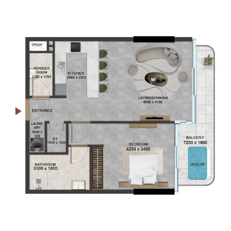 1 Bedroom floor plan