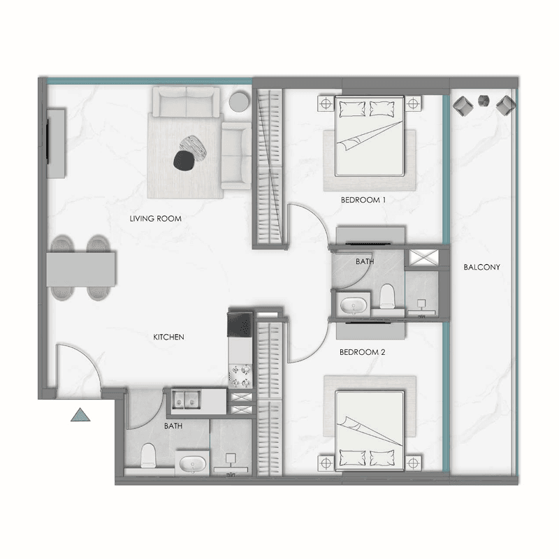 2 Bedrooms floor plan