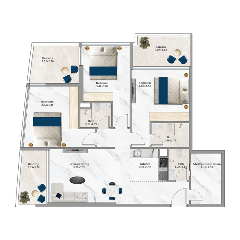 3 Bedrooms floor plan