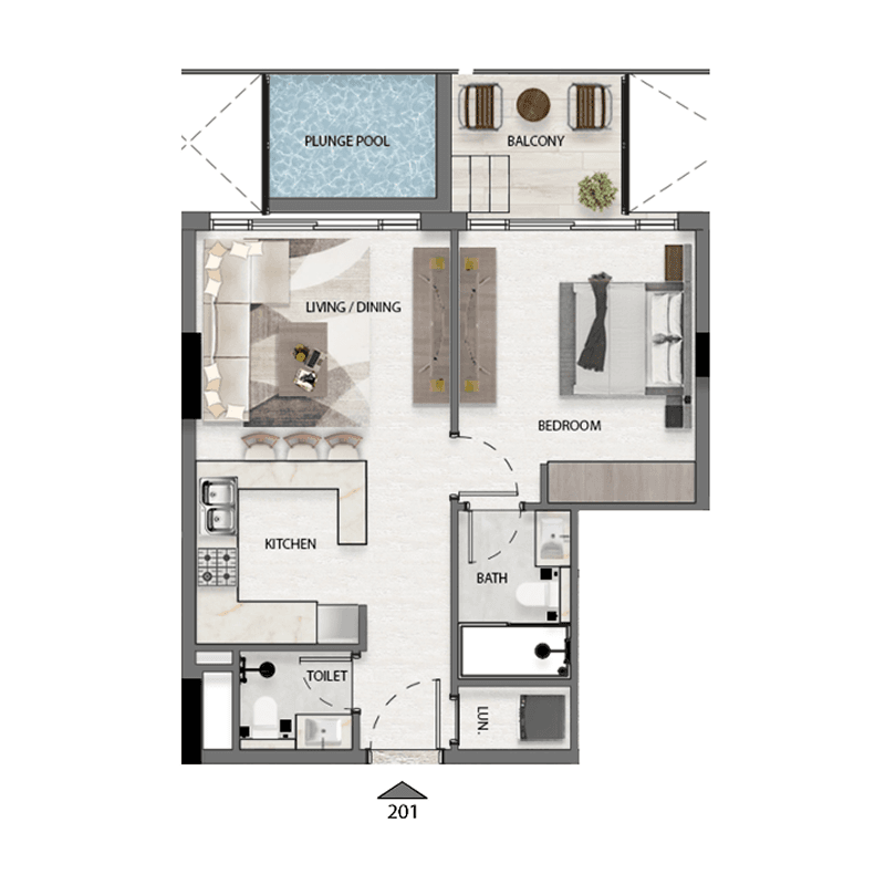 1 Bedroom floor plan