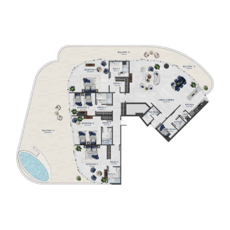 4 Bedrooms floor plan