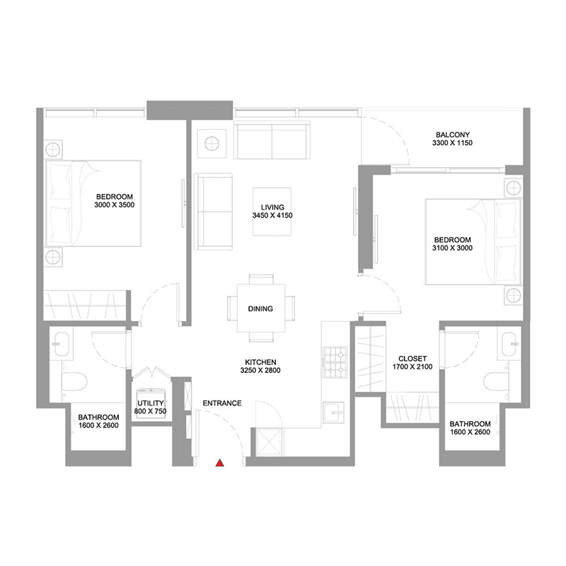 2 Bedrooms floor plan