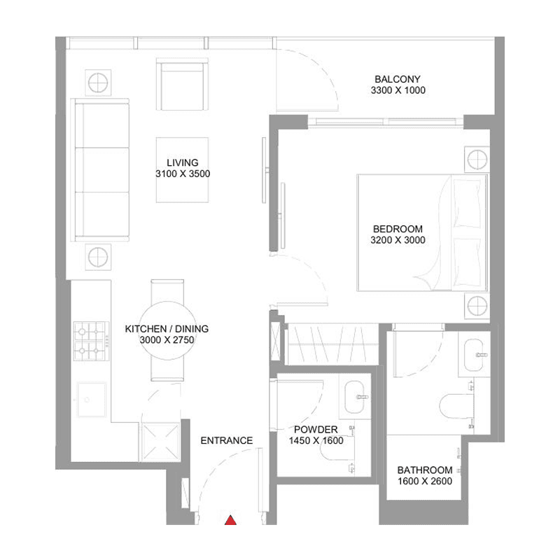 1 Bedroom floor plan