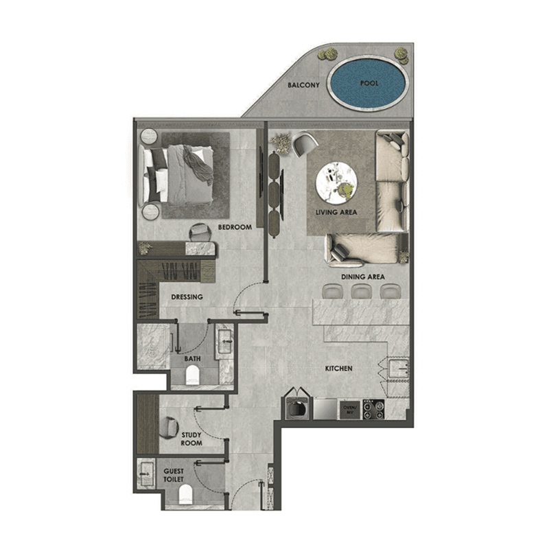 1 Bedroom floor plan
