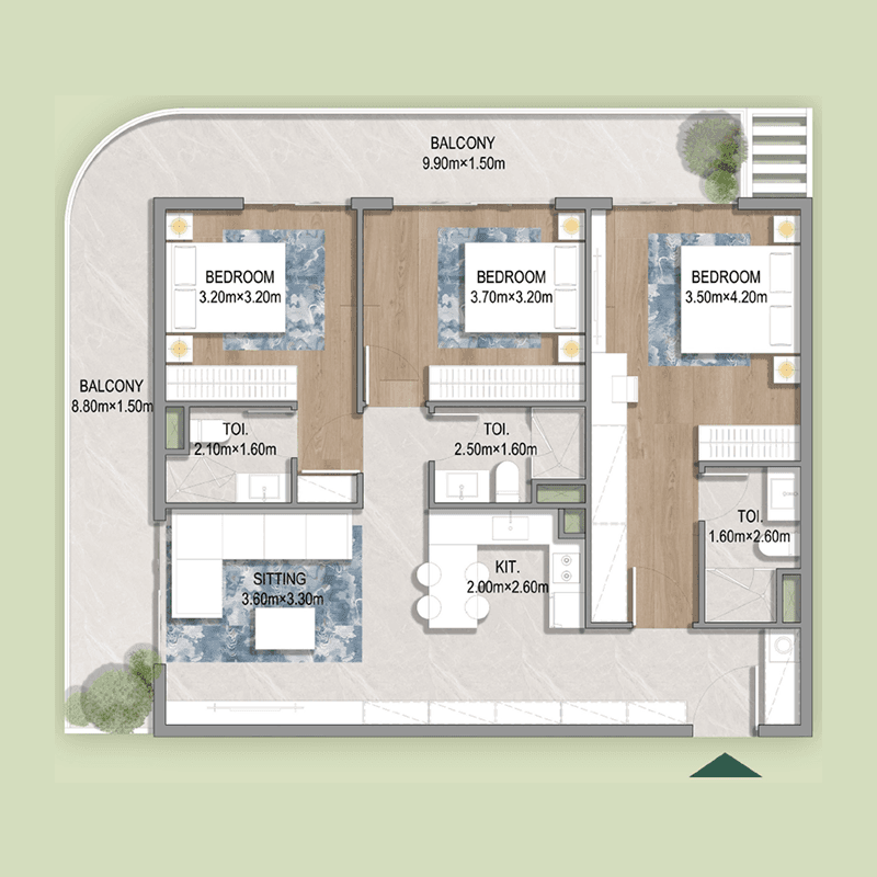 3 Bedrooms floor plan