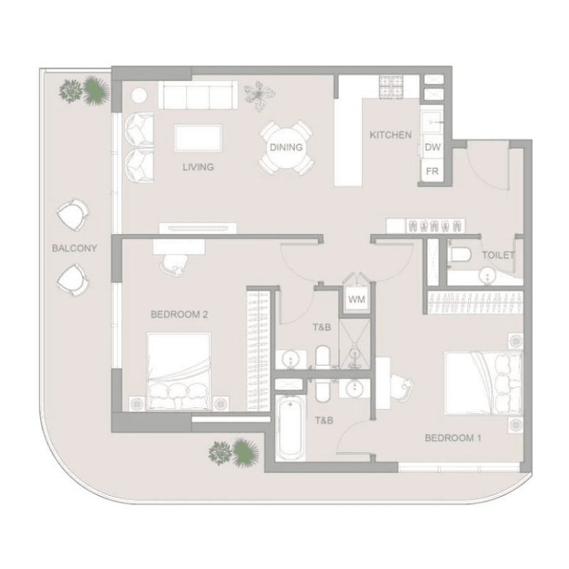 2 Bedrooms floor plan