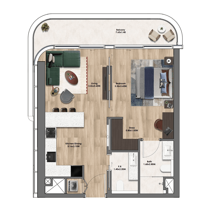1 Bedroom floor plan