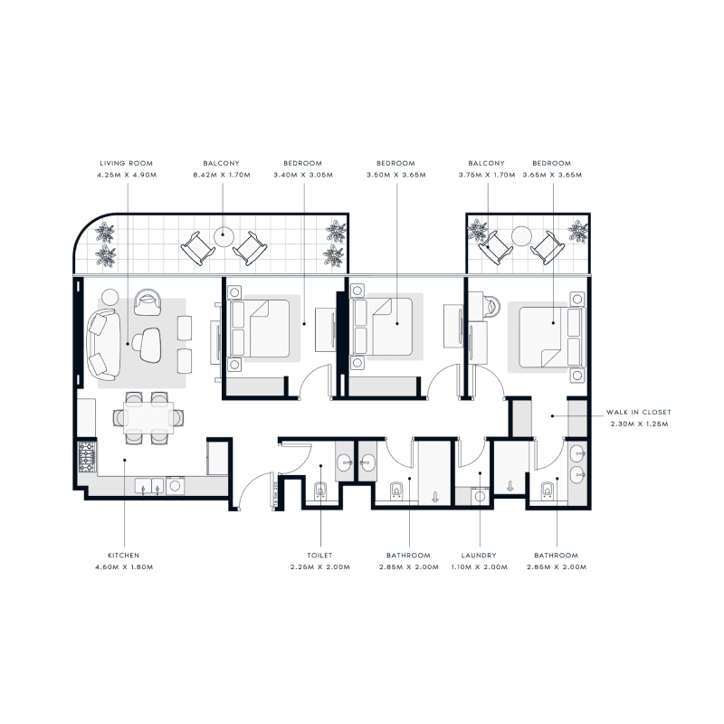 3 Bedrooms floor plan