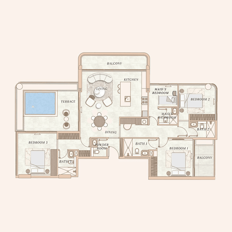 3 Bedrooms floor plan