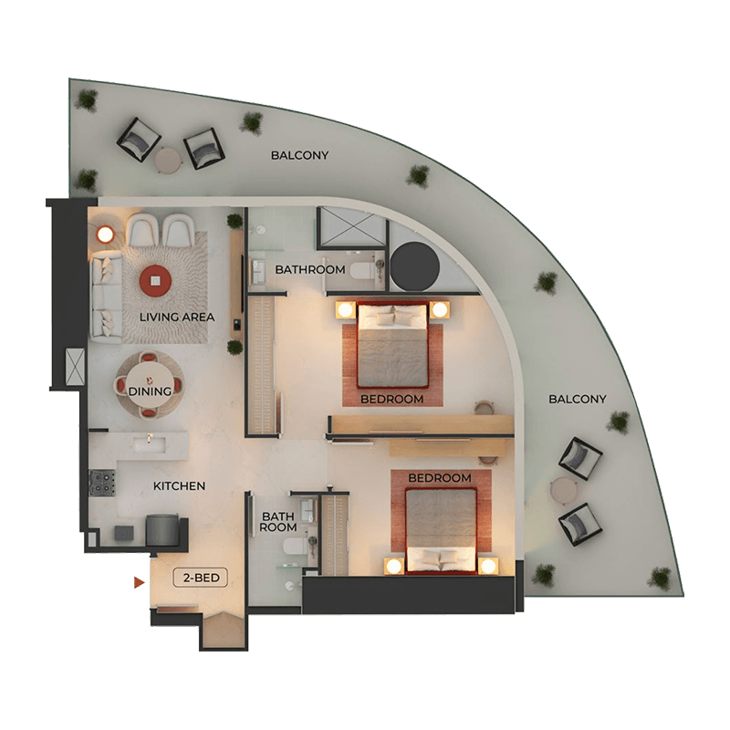 2 Bedrooms floor plan