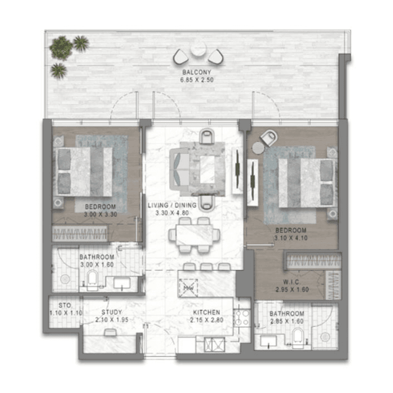 2 Bedrooms floor plan