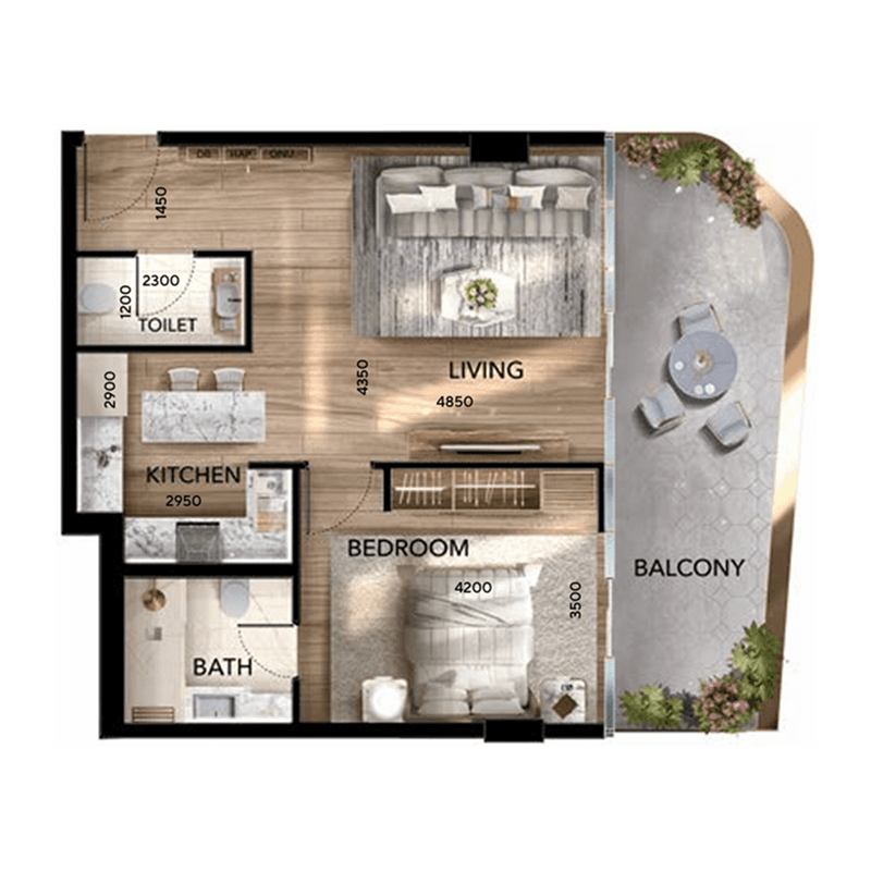 1 Bedroom floor plan