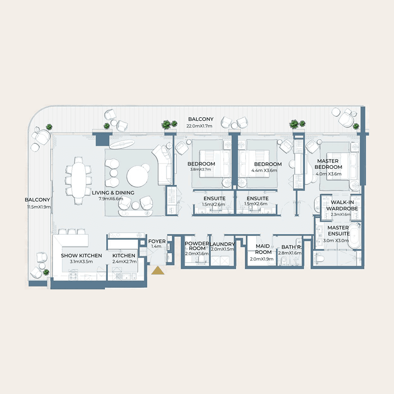 3 Bedrooms floor plan