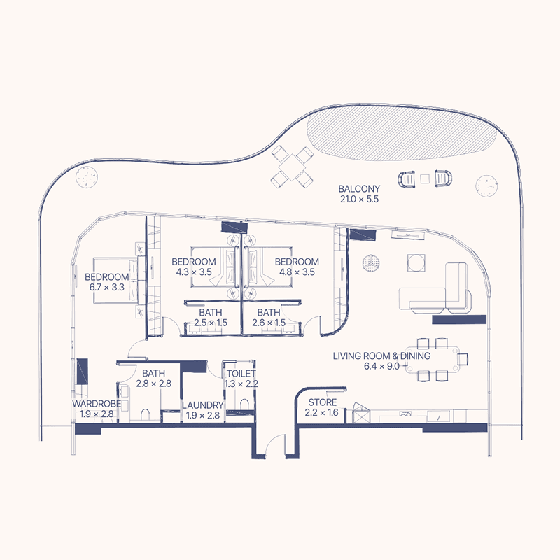 3 Bedrooms floor plan