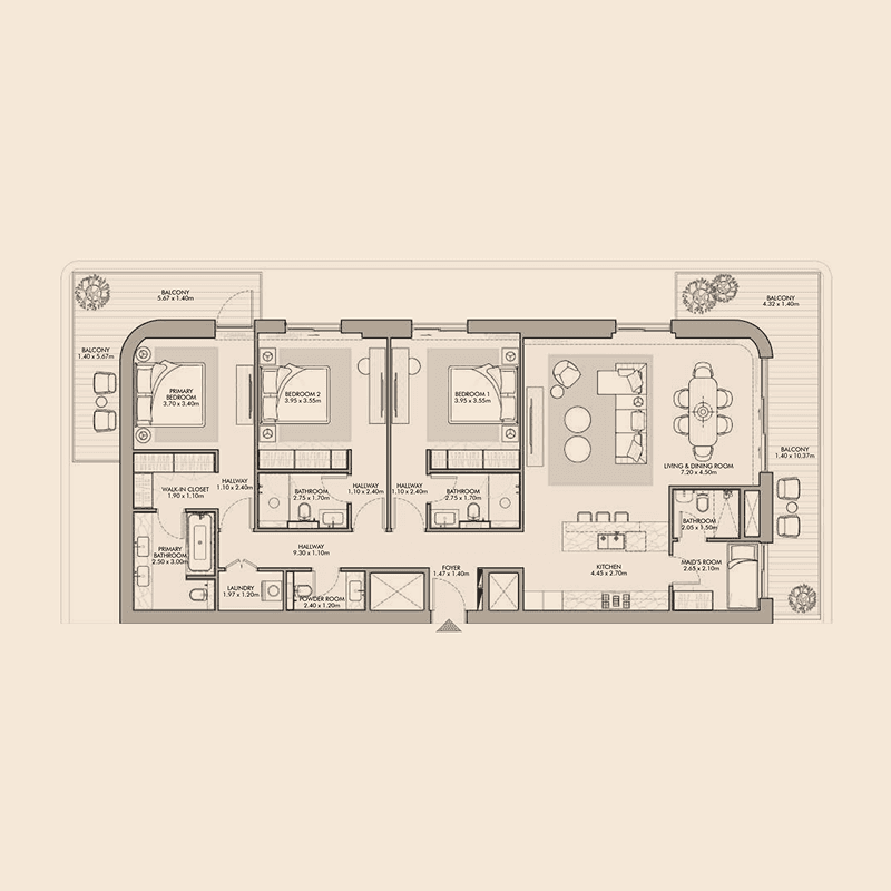 3 Bedrooms floor plan