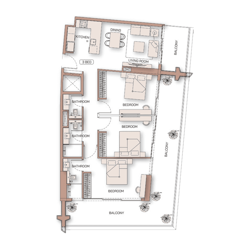 3 Bedrooms floor plan