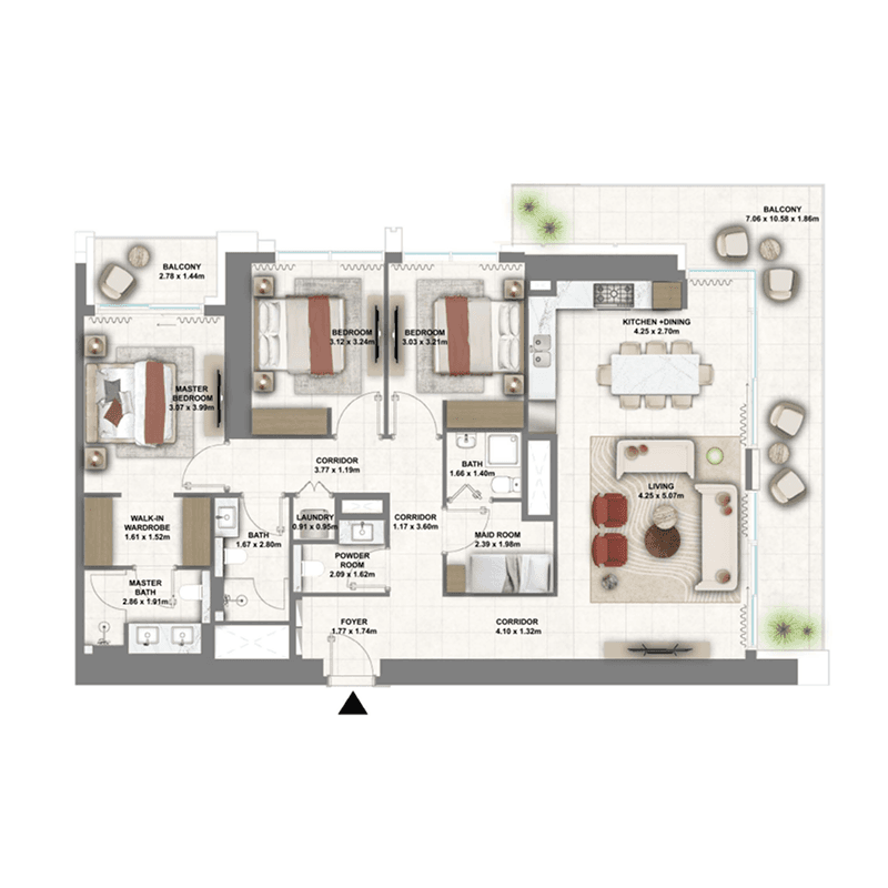 3 Bedrooms floor plan