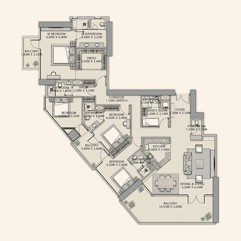 4 Bedrooms floor plan