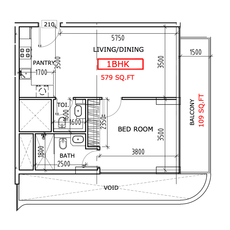 1 Bedroom floor plan