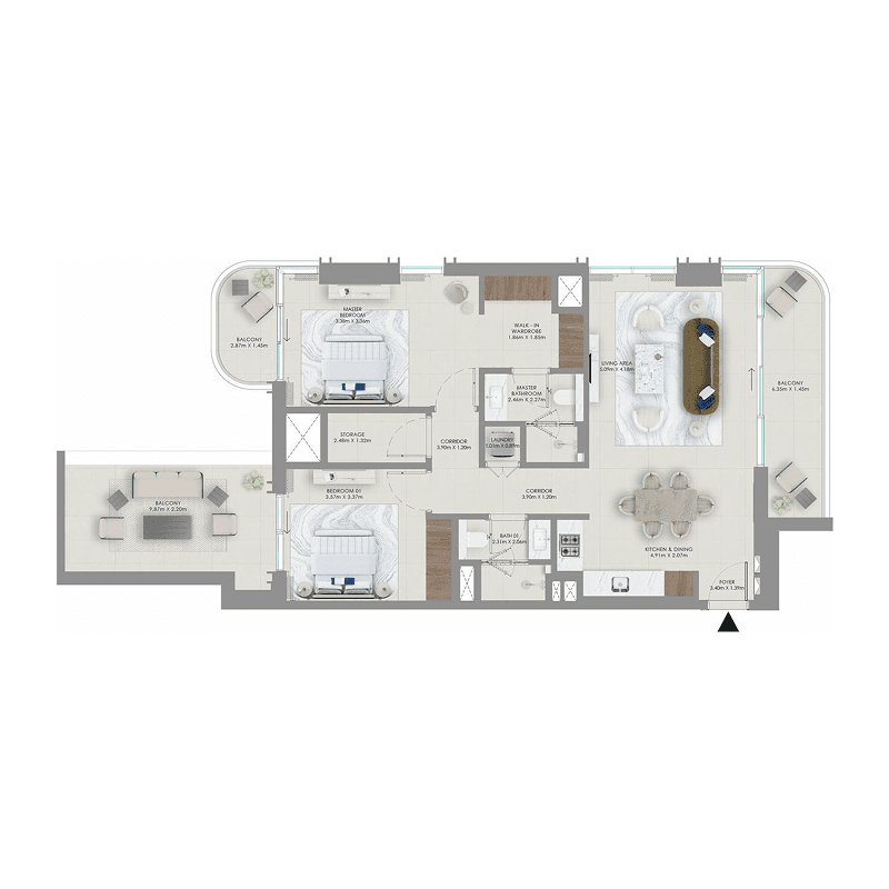2 Bedrooms floor plan