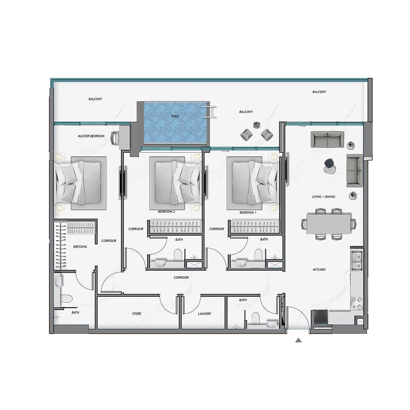 3 Bedrooms floor plan
